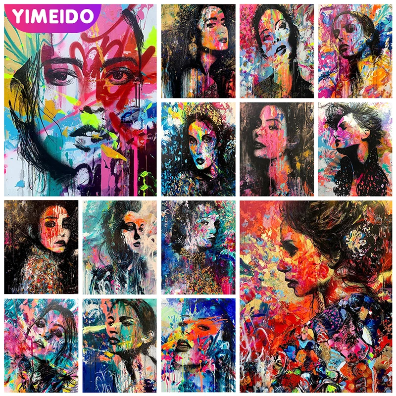 Набор для алмазной живописи YIMEIDO портрет AB абстрактный цвет японская гейша 5d