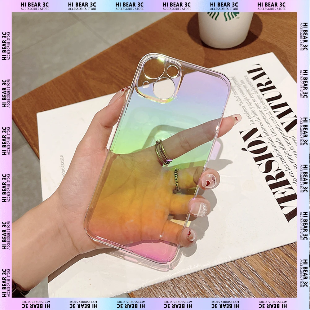 

Transparent Gradient Laser Cover iPhone 7 8 11 12 13 Pro Max Case iPhone X XS XR 7P 8P 12 13 mini Smartphone Colorful Cover Gift