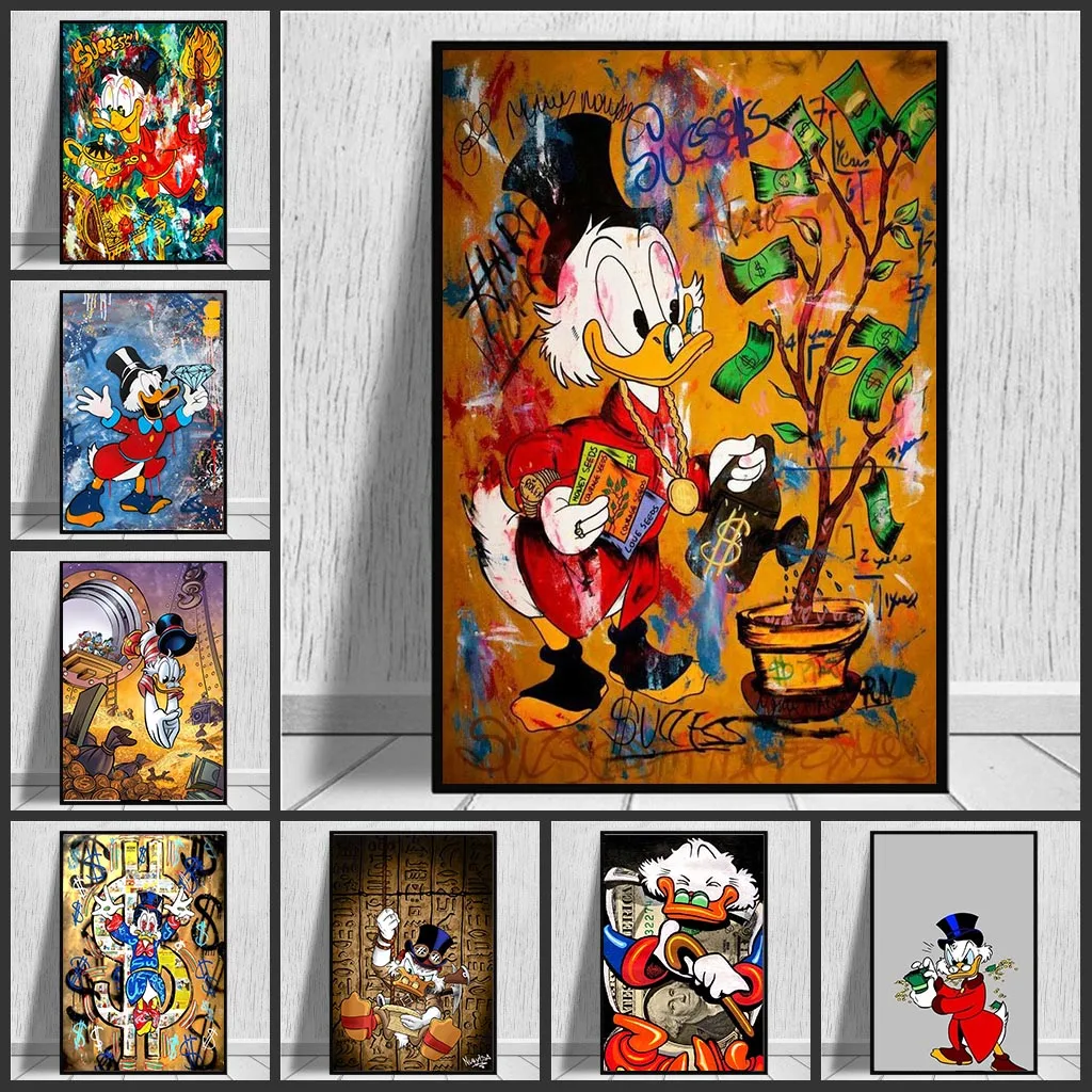 

Art Canvas Painting Street Art Poster Print Disney Donald Duck and Money Graffiti Wall Art Picture for Living Room Decoration