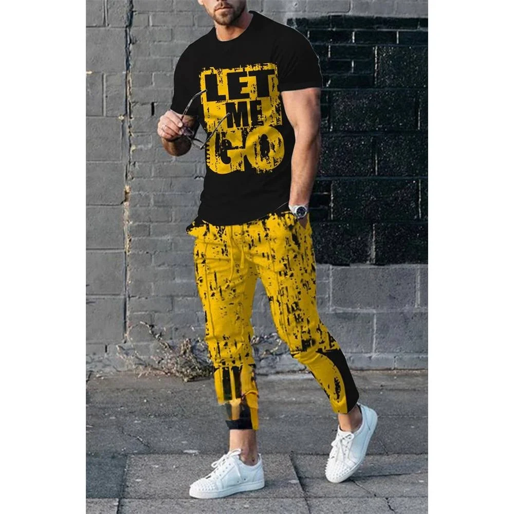 

Let Me Go Summer Men's 2 Piece Sets Oversized Tracksuit Joggers Outfits T Shirts Trousers Fashion 3D Printed Trend Male Clothing