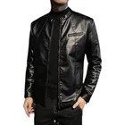 Мужская мотоциклетная куртка из искусственной кожи, с воротником-стойкой