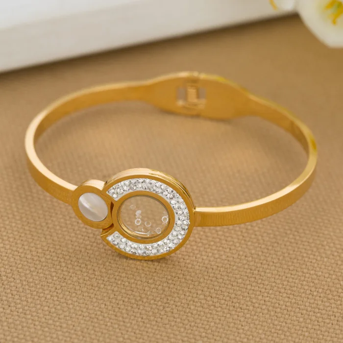 

VIMIO 2021 Round Geometric Stainless Steel Titanium Steel Diamond Open Crystal Bracelet bangles with charms designer jewelry