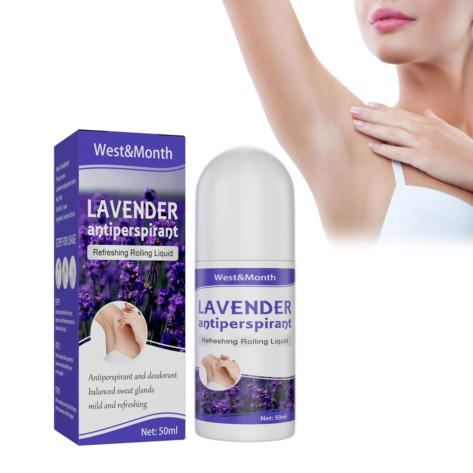 

50ml Ball Body Lotion Underarm Deodorant Roll On Bottle Mild Fragrance Dry Pheromones Refreshing Lavender