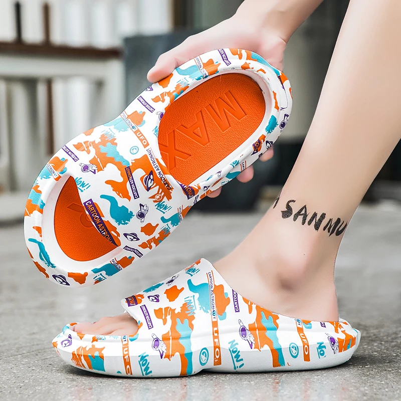

Couple Home Slippers Summer EVA Super Soft Sole Men Slippers Flip Flops Print Non-slip Quality Indoor Bathroom Women Sandals