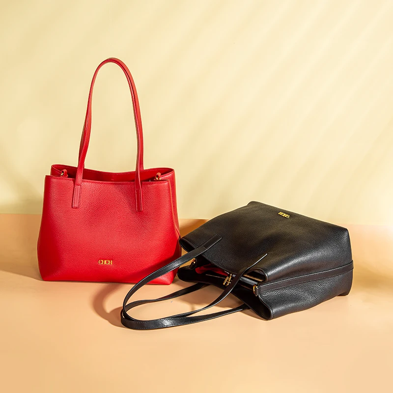 Women's Handbag 2023 New Fashion Simple Brand Large-Capacity Shopping Handbag Genuine Leather Solid Color Women's Shoulder Bag