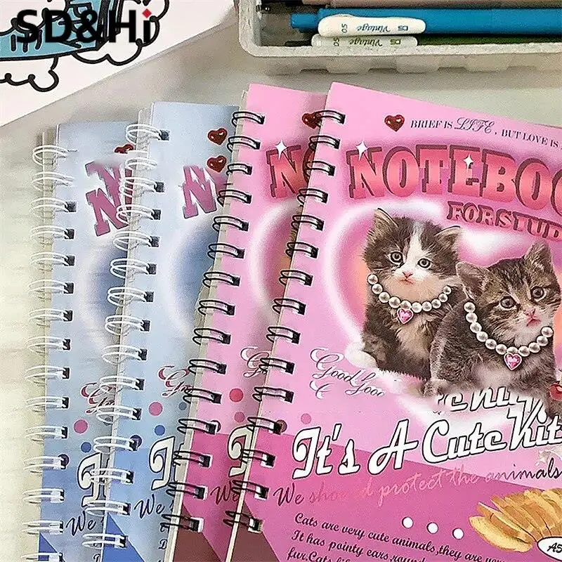 

50 sheets A5 Notebook American Style Retro Cover Coil Lovely Cartoon Horizontal Line Journal Scrapbook Student Supplies