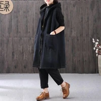 sleeveless jacket women hooded vest denim winter and autumn warm outwear black blue color available
