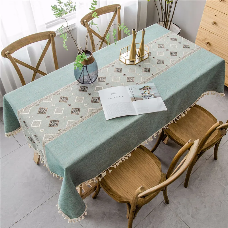 

Pastoral Style Linen Tablecloth With Tassel Waterproof Oilproof Thick Rectangular Wedding Dining Table Cover Coffee Table Cloth