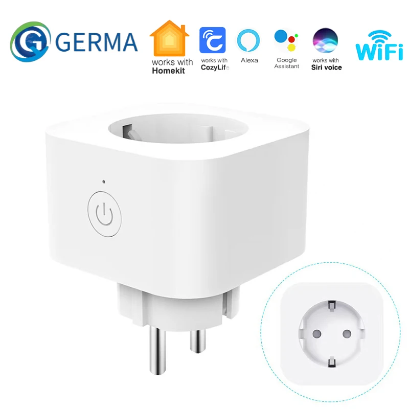 

GERMA WiFi EU Smart Plug Socket Adaptor 10A Wireless Remote Siri Voice Control Power Socket Outlet Timing Apple Homekit For IOS