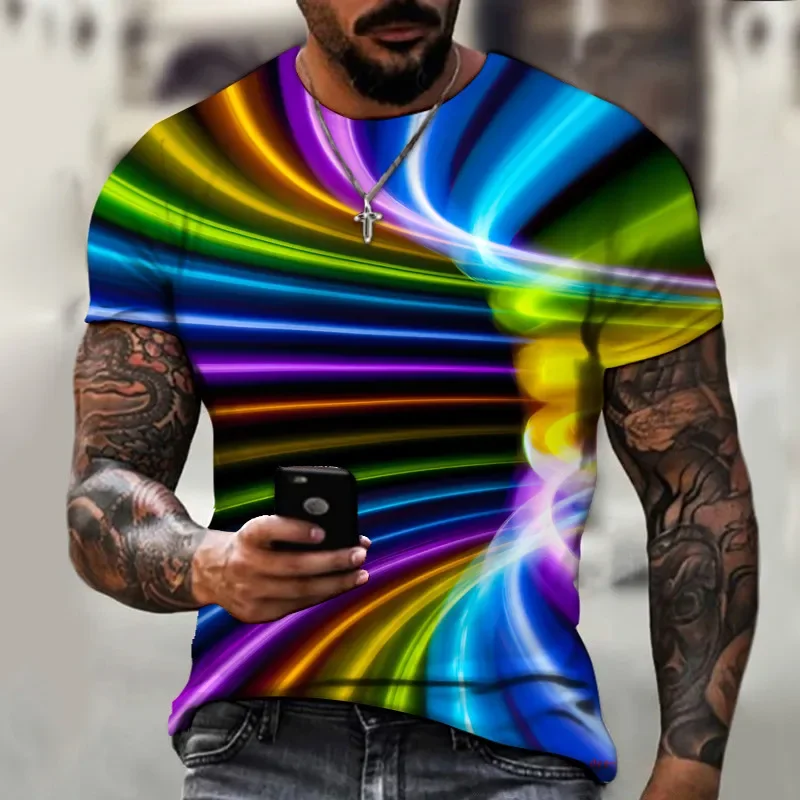 

Summer New Trend Fashion 3D Colorful Irregular Graphic Men's Clothing Short Sleeve Casual Round Neck Breathable Top Short Sleeve