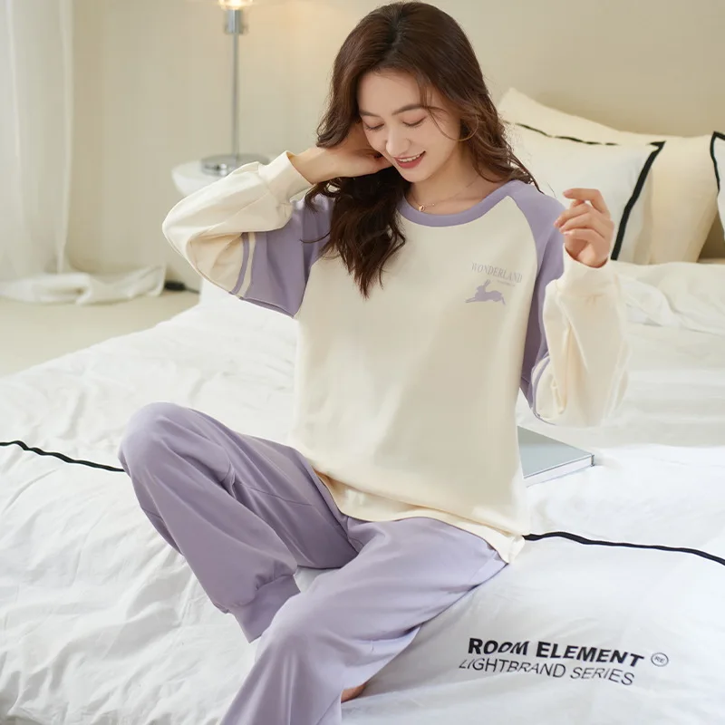 Женская пижама из искусственного хлопка с длинным рукавом