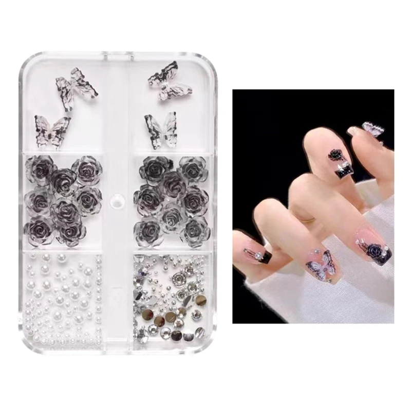 

Смешанный цветок Камелия дизайн ногтей Маникюр 3D искусство ногтей Набор подвесок для ногтей