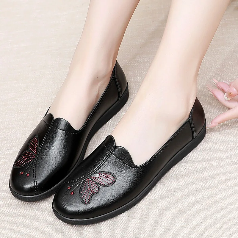 

Black Butterfly Ballet Shoes for Women 2023 New Wedge Sneakers Corcise Oxfords Flats Woman Leather Loafers Moccasins Shoes