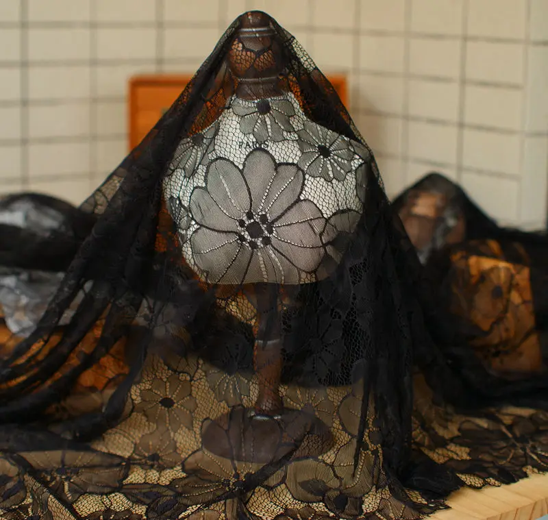 1 5 м фототкань &quotсделай сам&quot мягкая черная Цветочная кружевная ткань свадебное