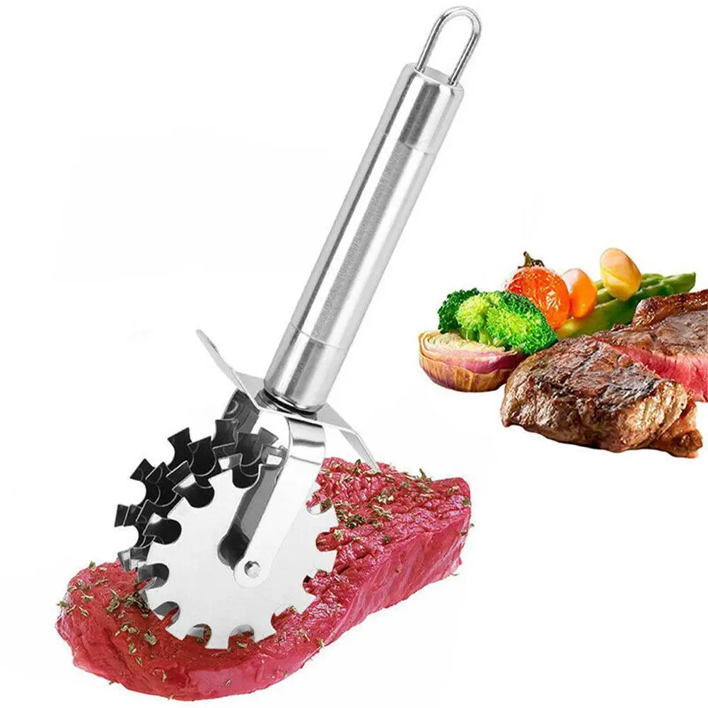 

Meat Tenderizer Handheld Steel 5-Wheel Rolling Loose Meat Hammer Roller for Tendering Steak Beef Pork Kitchen Tool