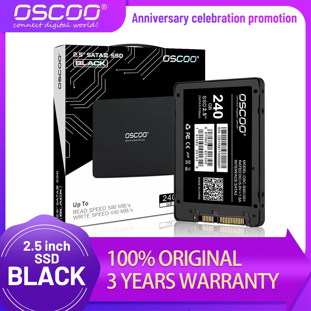 

Твердотельный накопитель OSCOO 2,5 дюйма SATAIII SSD, 60 Гб, 120 ГБ, 240 ГБ, черный твердотельный накопитель
