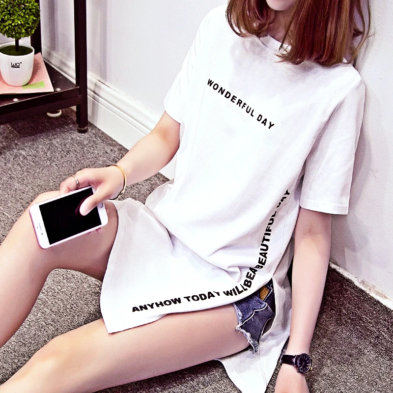 

2022 Printed Summer Loose Split Top Cotton Short Sleeve Women's T-shirt Woman Shirt