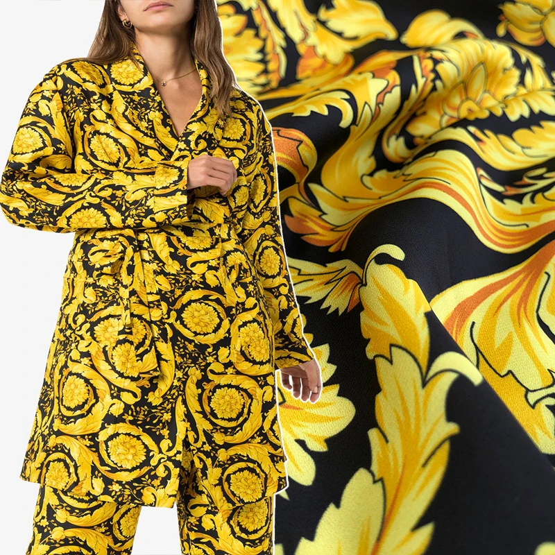 

Printed Stretch Satin Polyester Fabric Italian Brand Baroque Printing Soft Clothing Shirt Dress Fabric Cloth for Sewing