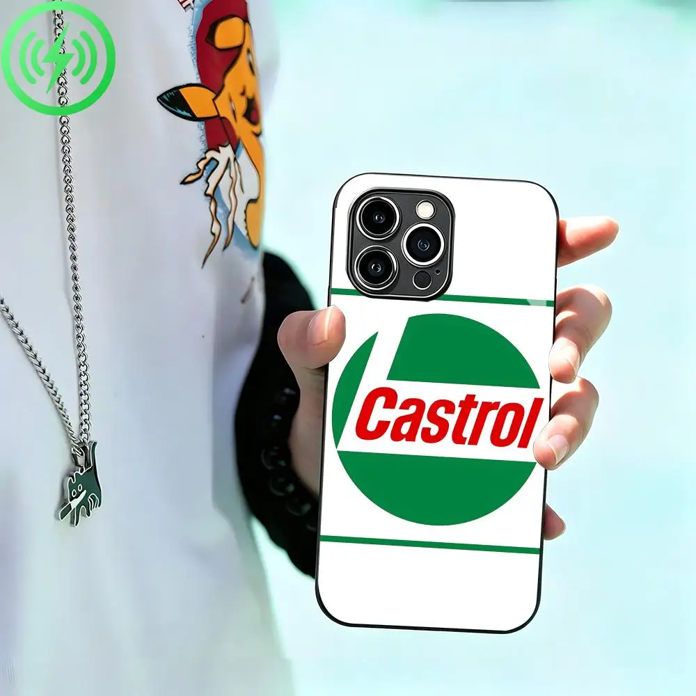 Фото Чехол для телефона с логотипом гоночной смазки Castrol для iPhone 17 16 15 14 13 12 11 X XR XS 8 Plus Mini Pro Max, стеклянный магнитный чехол. №1
