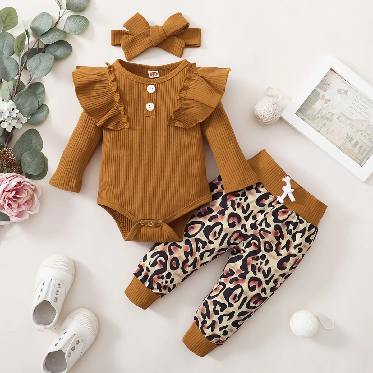 3Pcs Newborn Girl Clothes Set 3 Months Baby Girl Clothes Toddler Girl Outfits Baby Bodysuit + Bow Pants Infant Kids Clothing