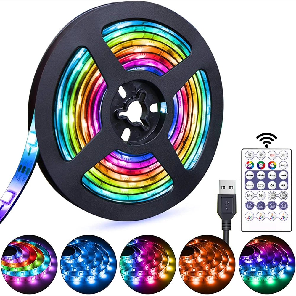 

LED Strip Light RGB WS2812B Diode Flexible Lamp USB Music Bluetooth Remote Control 5V 16 Colors TV PC Screen Desktop BackLight