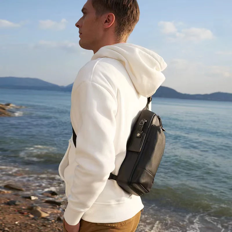 

6302035d men's fashion leather Single Shoulder Messenger Bag business chest bag