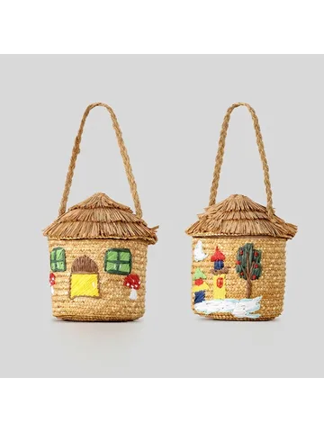 Креативные женские сумки на плечо с мультяшным домиком, бумажные тканые милые сумки ручной работы, летняя пляжная сумка для отдыха на море для девочек