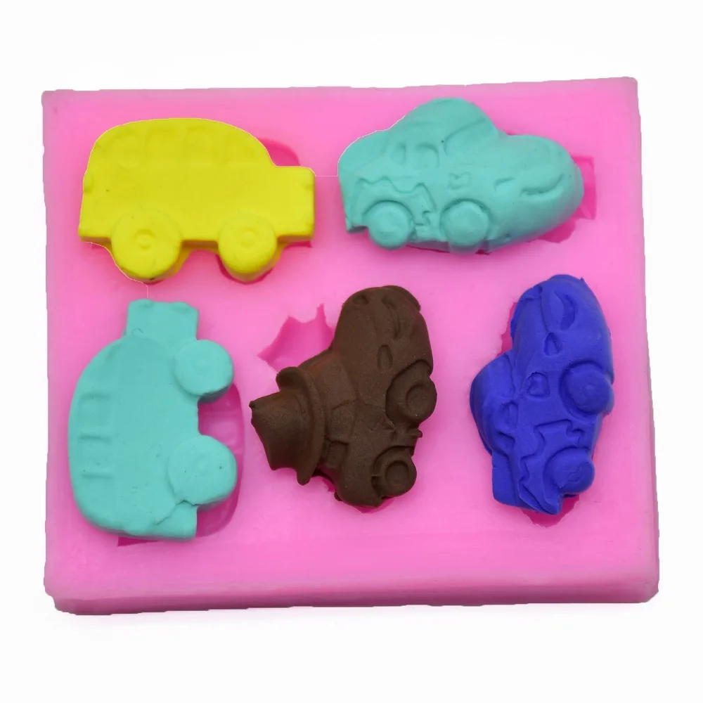 

5pcs Small Cute Car Fondant Icing Silicone Mold Cake Chocolate Decoration Mould Diy Kitchen Baking Tools For Cement And Plaster
