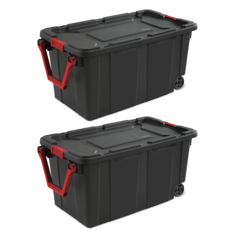 

Sterilite 40 Gallon Wheeled Industrial Tote Plastic, Black, Set of 2 storage box organizer box storage containers