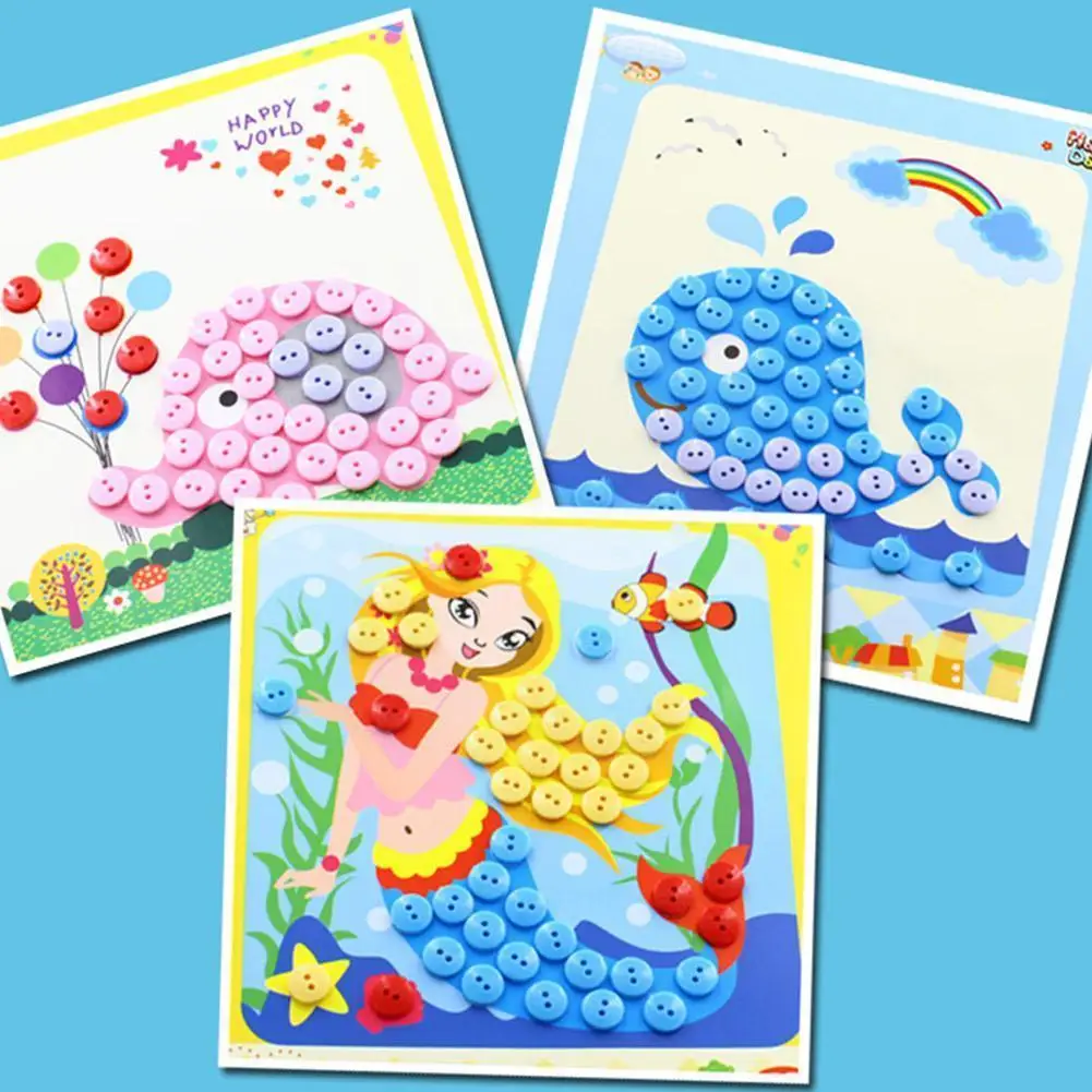

1pcs（random）Button Mosaic Sticker Art Kits Drawing Toys Preschool Early Education Gifts For Kids Children Craft Painting To C4N3