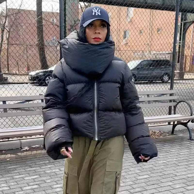 Зимняя женская куртка-пуховик с большим отложным воротником свободные толстые