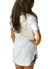 Women's T-shirt Summer Basic Long T Shirt Top Women Solid V Neck Short Sleeve Long Casual 2