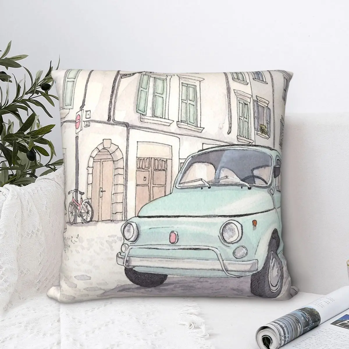 Vintage Fiat 500 Throw Pillow Case Bicycle Short Plus Cushion Covers Home Sofa Chair Decorative Backpack