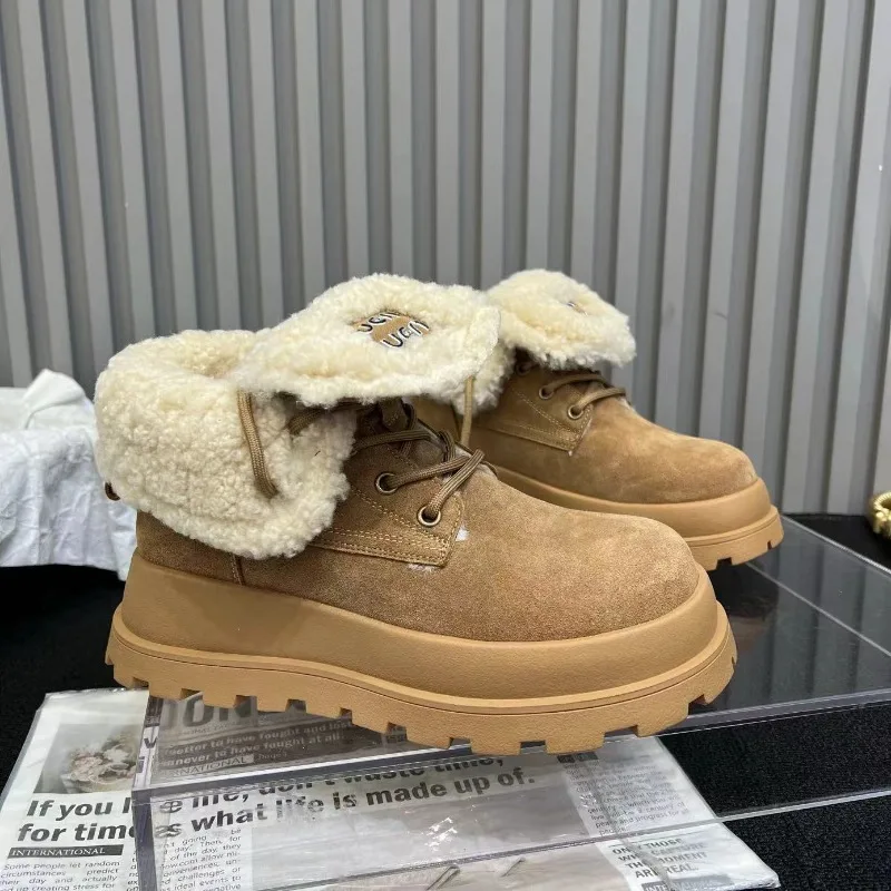 Новинка 2024 стильные замшевые зимние ботинки до щиколотки на толстой подошве