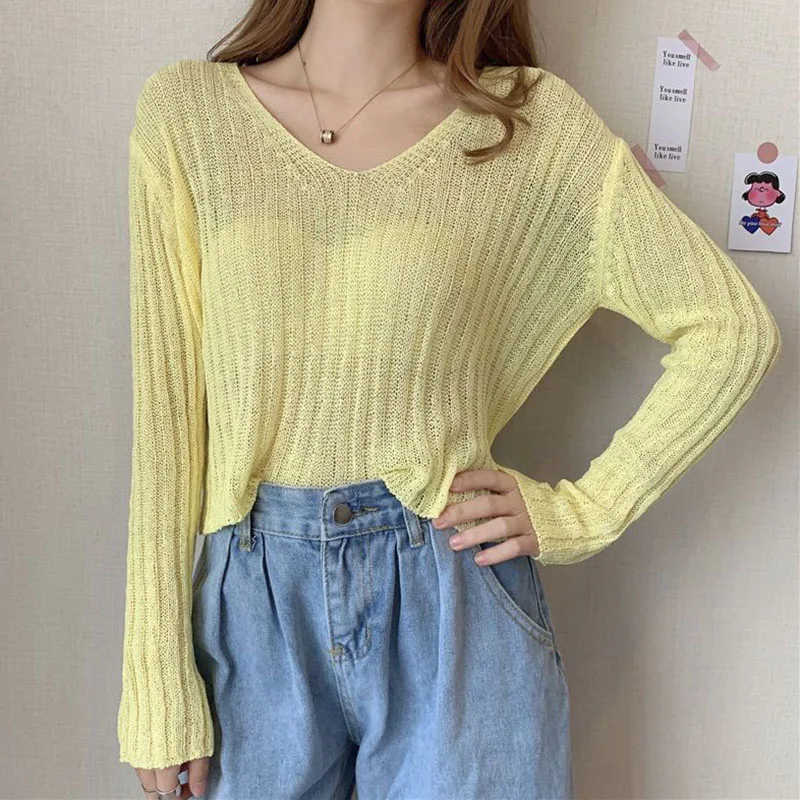 

Женский свитер с V-образным вырезом, с длинным рукавом