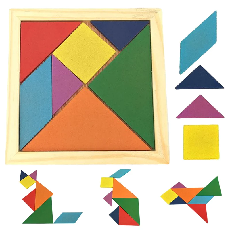 

Children Montessori Wooden Tangram Jigsaw Puzzle Toys Colorful IQ Game Brain Teaser Intelligent Educational Toys for Kids Gift