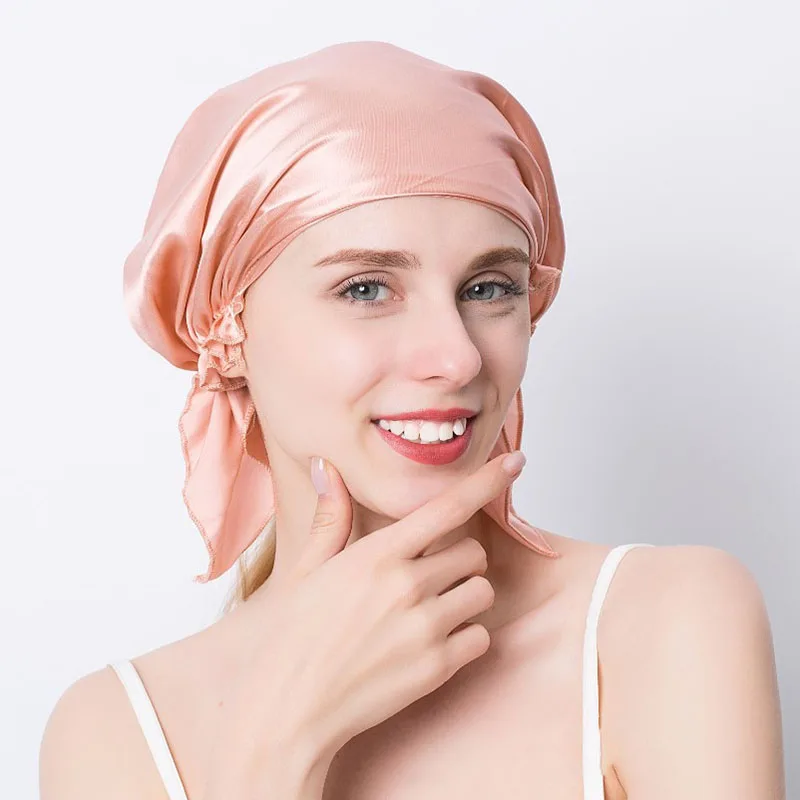 100% Natural Mulberry Silk Sleeping Cap Silk Shower Cap Nightcap Housework Cooking Hair Care Bonnet Protector Hair Accessories