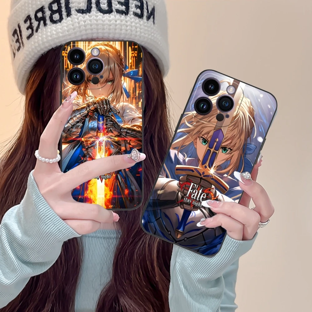 Чехол для мобильного телефона Fate Night Saber iPhone 15 14 13 12 11 X XR XS 8 7 Pro Max Plus мини-черный