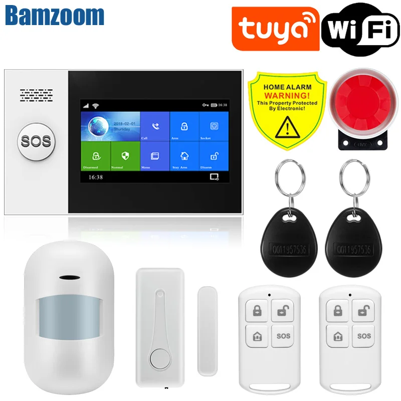 Tuya Wireless WIFI APP SIM GSM Home RFID Burglar Security LCD Touch Keyboard WIFI GSM Alarm System Sensor kit various languages