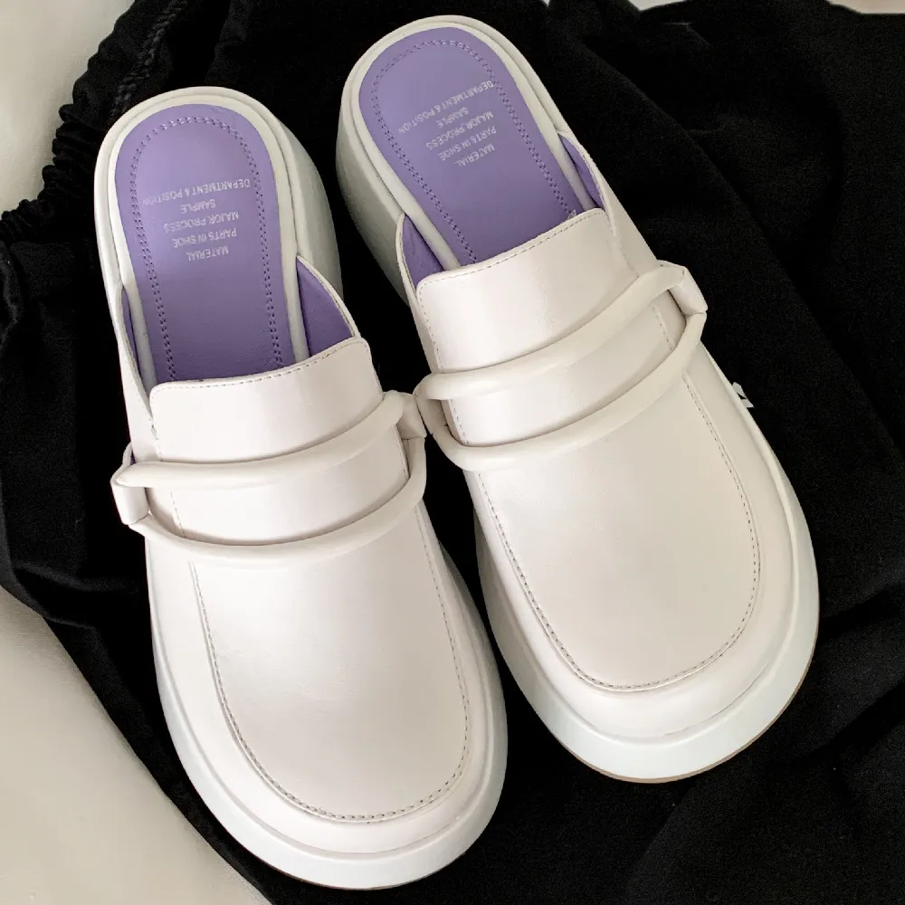 

Мюли женские из натуральной кожи, сандалии на толстой подошве, плоская подошва, сланцы, удобные повседневные, с круглым носком, для отдыха, летняя обувь