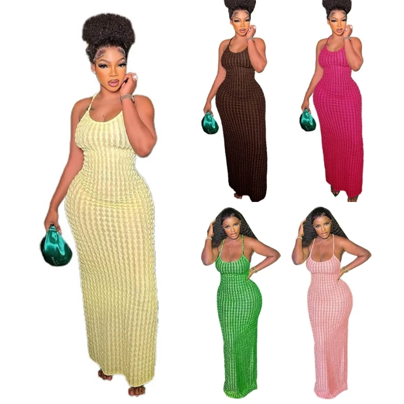 

Женское облегающее платье на бретелях-спагетти, Бандажное платье макси, длинное многослойное платье