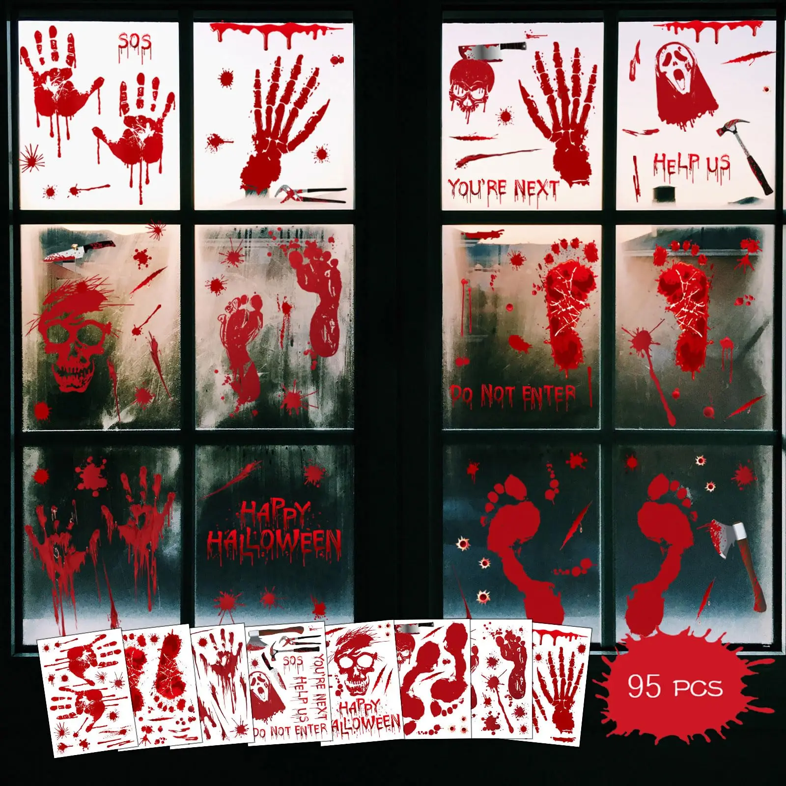 Наклейки на окна Хэллоуин кровавая ручная печать наклейки стены пол зеркало