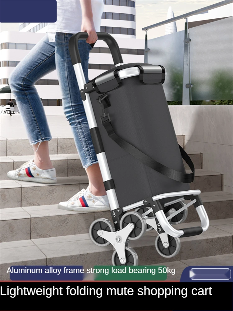 

Shopping Cart with Stair Climbing Wheels for Groceries Aluminum Alloy Folding Portable Trolley Grocey Bag