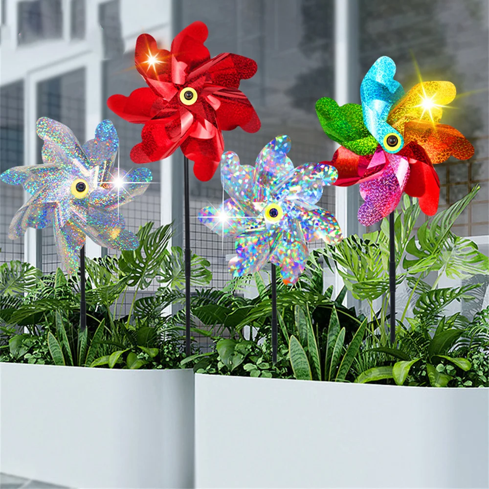 7 Leaves Bird Repeller Windmill Spinner DIY Birds Deterrent Silver Pinwheels Bird-proof Orchard Colorful Bird-driving Windmil