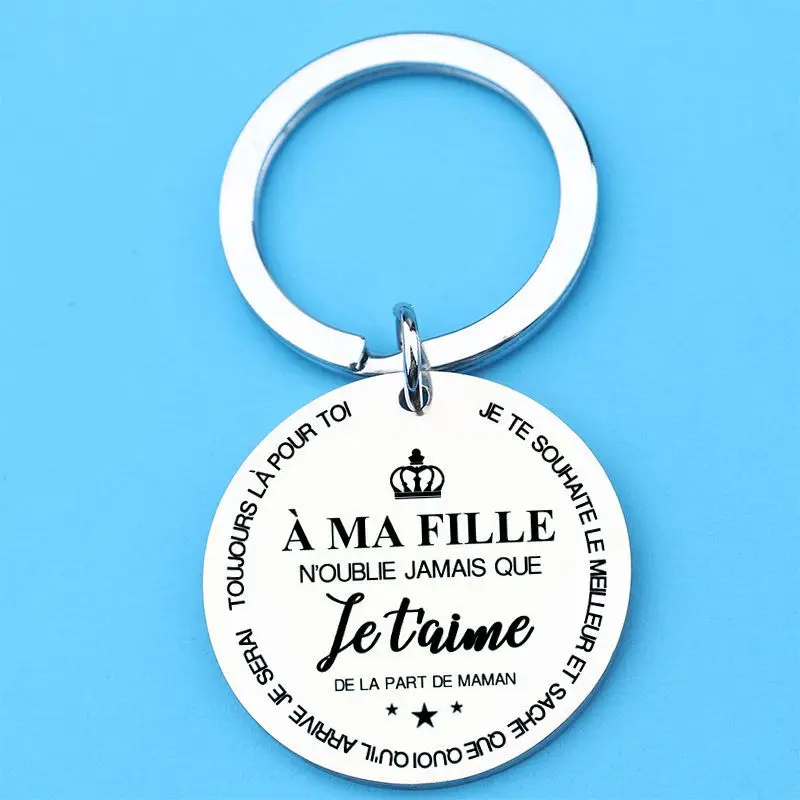 

French MA MON NOTRE To Daughter Son KeyChains Stainless Steel Keyring Women DIY Jewelry Man Accessories Pendant Gift