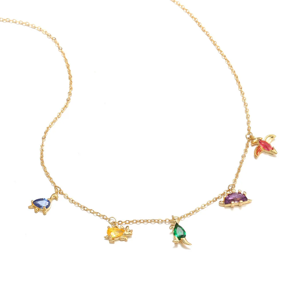 New ins Creative Color Zircon Dinosaur Animal Necklace Cute Color Dinosaur Zircon Necklaces For Women Girls Fashion Jewelry Gift images - 6