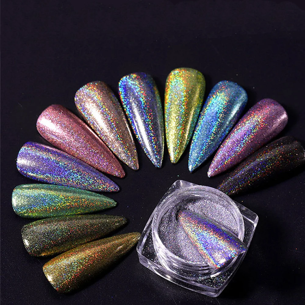 

Holographic Powder on Nails Laser Silver Glitter Chrome Nail Powder Shimmer Gel Polish Flakes for Manicure Pigments Decoration