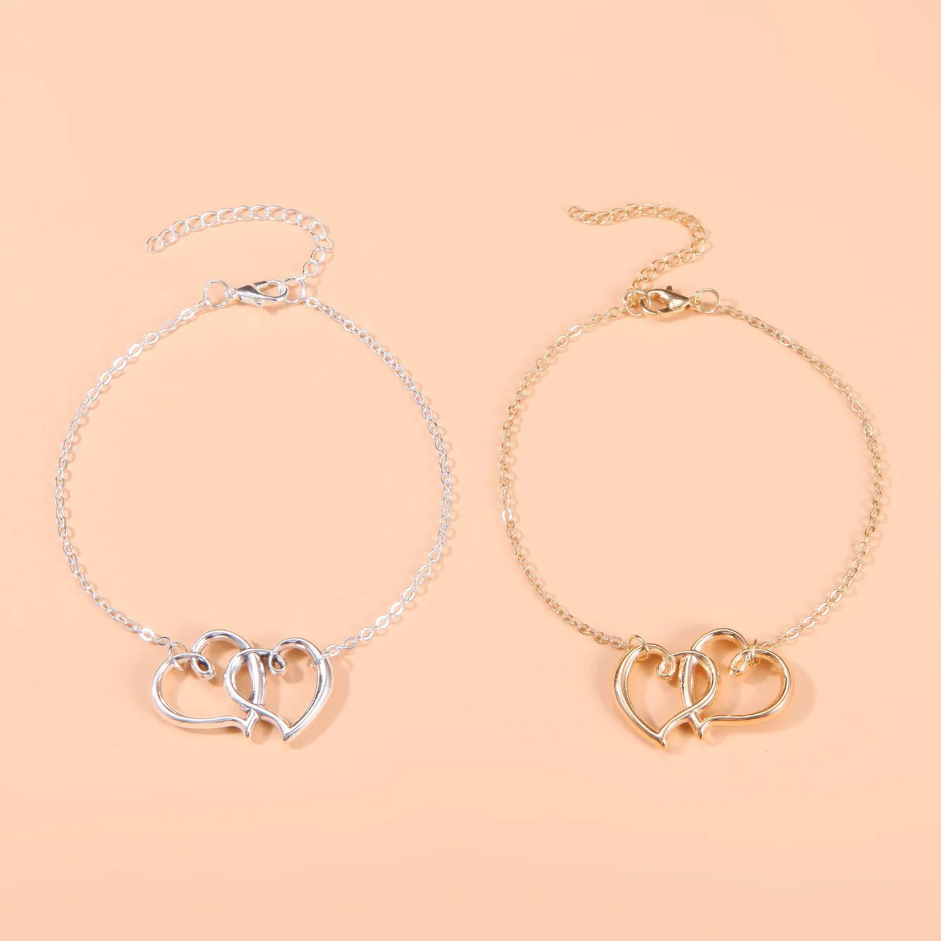 Новый стиль, модный браслет на ногу двойного назначения, летние аксессуары для двух сердечек