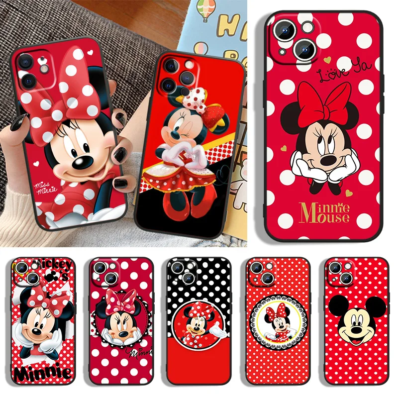 

Disney Minnie Mouse Point Phone Case For Apple iPhone 14 13 12 11 XS XR X 8 7 6 6S 5 5S SE Pro Max Plus mini Black Cover