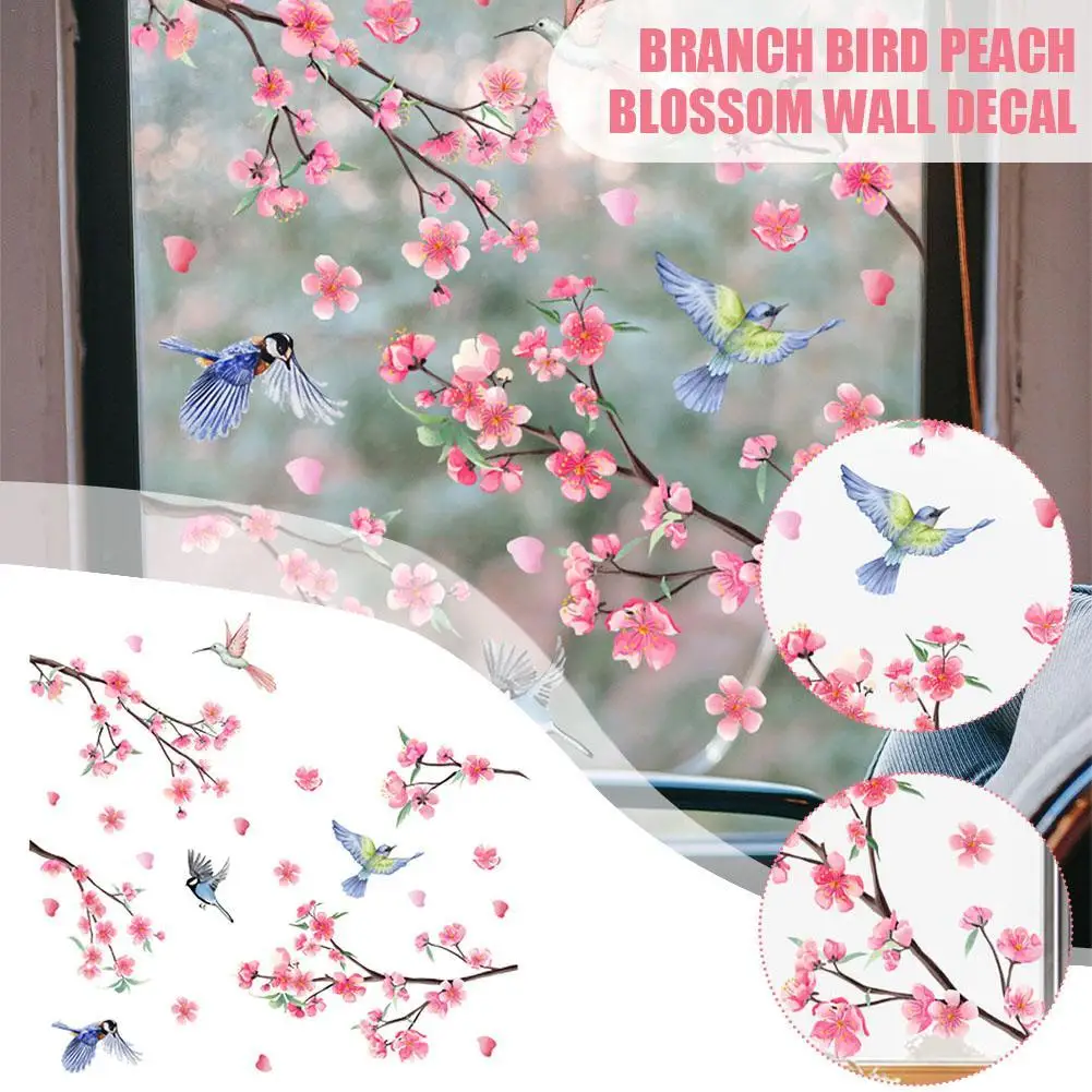 

2pcs Branch Bird Peach Blossom Wall Decal Background Wall Living Room Bedroom Study Restaurant Decoration Wall Decal